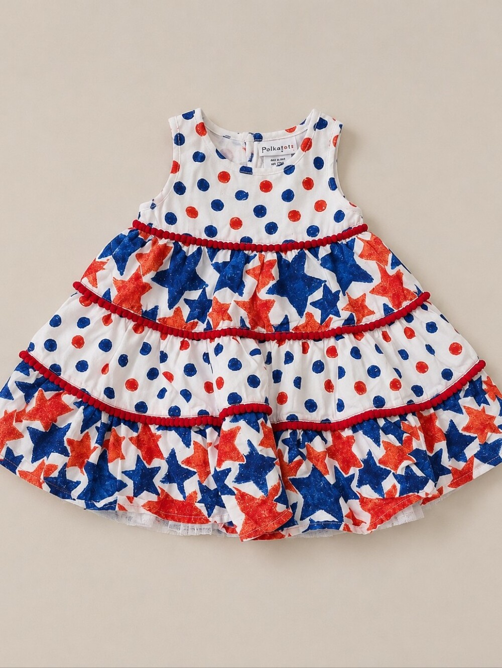 Polkatots Patriotic Dress Red White Blue Baby Girl 3-6M July 4th Stars Ruffled